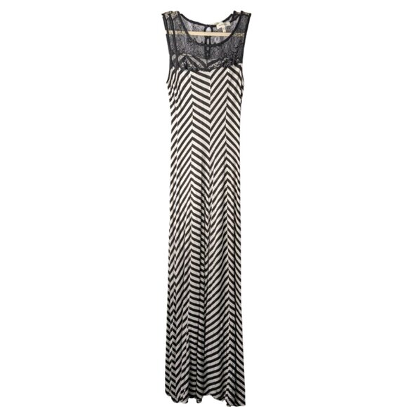 2 For $30 Monteau Lace Black Striped Sleeveless Maxi Dress Medium - Picture 4 of 8